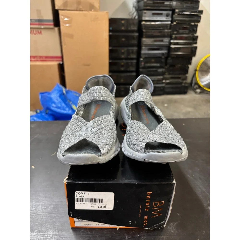 Bernie Mev Comfi Silver Grey Woven Mary Jane Sandals Womens 41 US 10